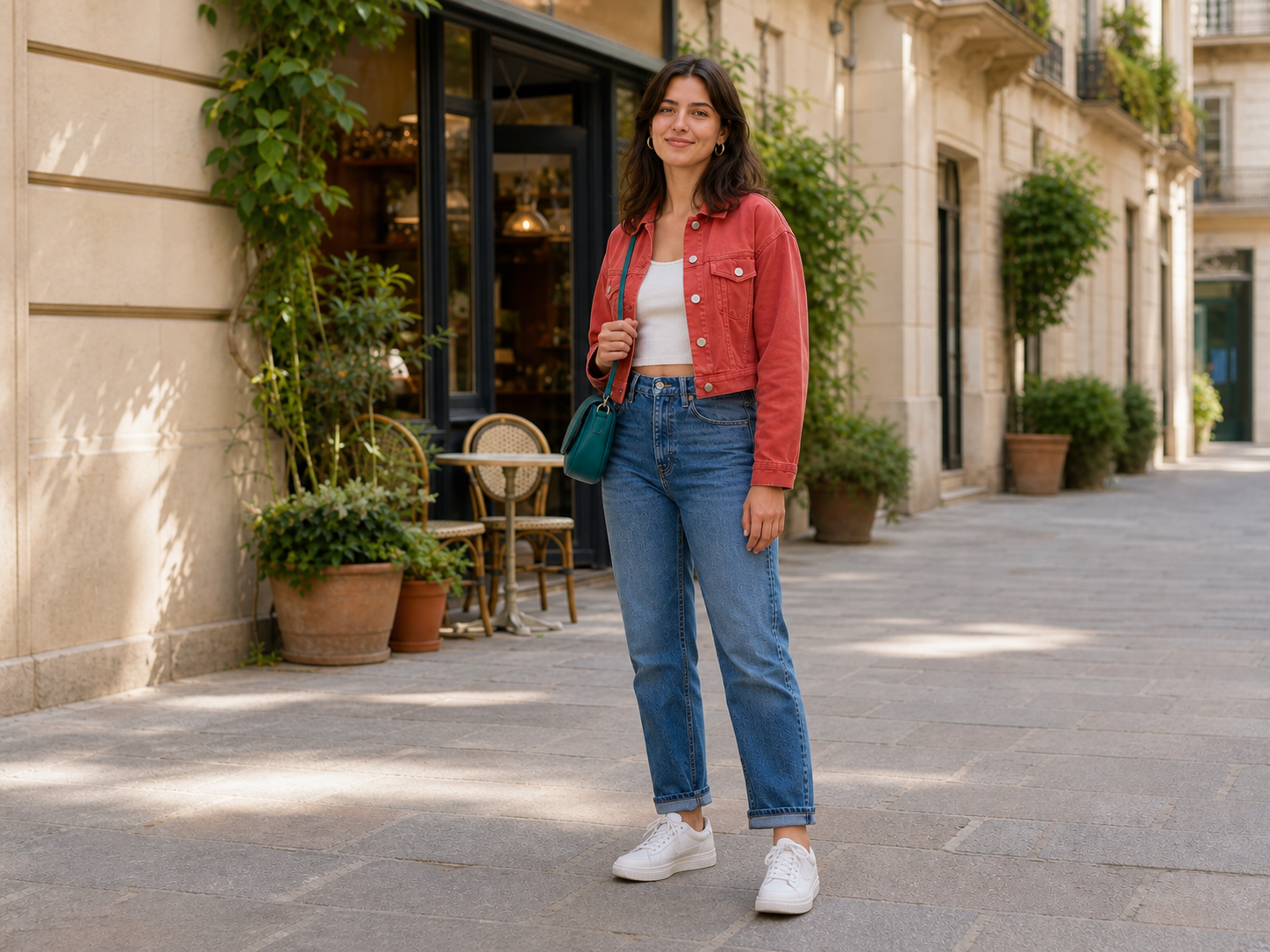 Woman and street shown from a left three-quarter camera angle