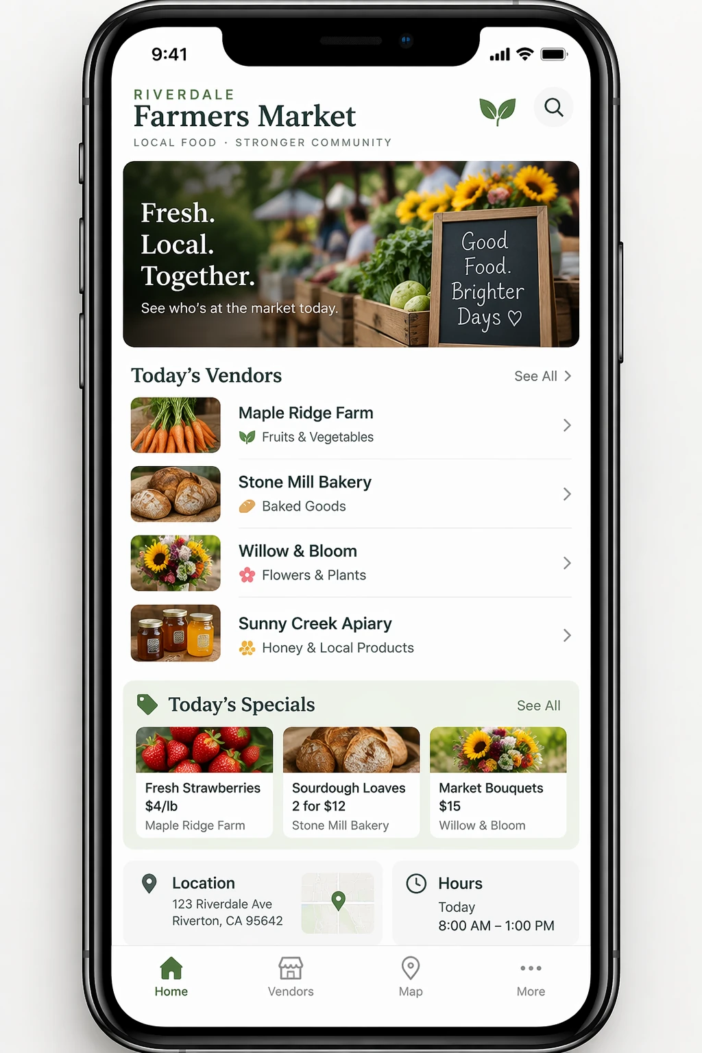 Official GPT Image 2.5 Sunburst farmers market mobile interface example