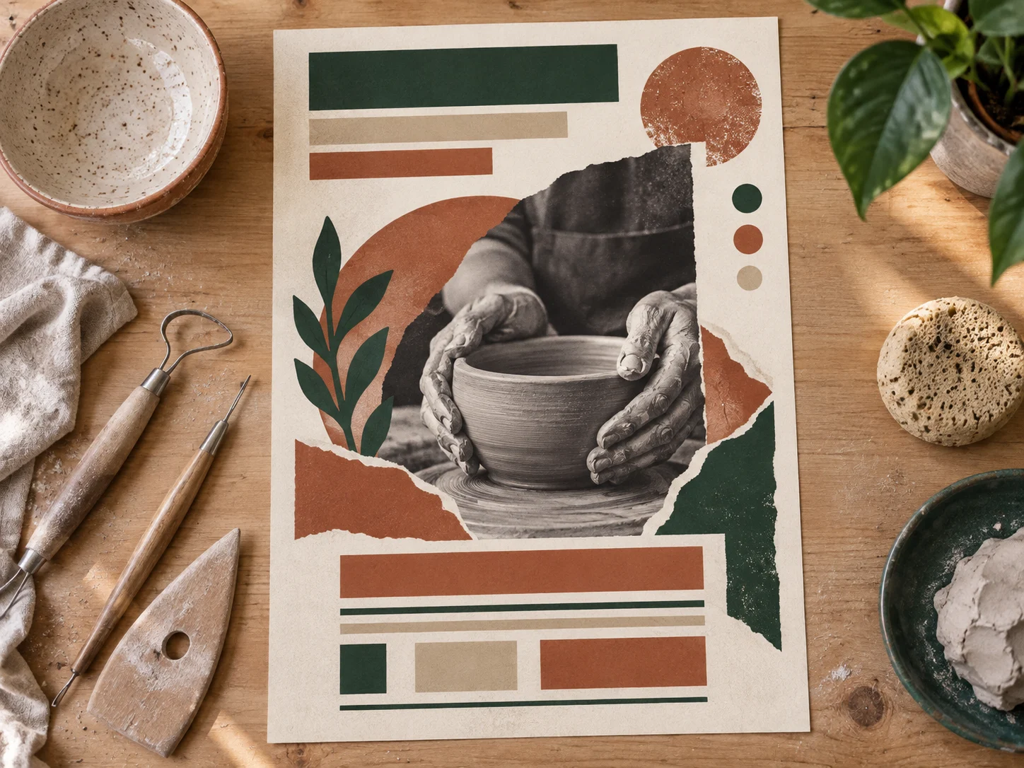 Pottery workshop poster concept with a clear editorial hierarchy and handmade materials